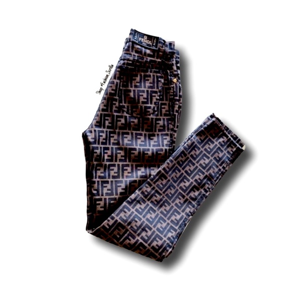 Fendi Vintage Black Brown Monogram FF Logo Zucca print HighWaist Jeans Trousers - Picture 4 of 16